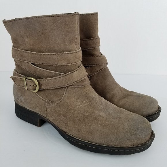 Born Shoes - Born Anjali Taupe Brown Suede Ankle Strappy Boots